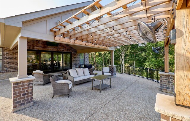 view of patio / terrace with outdoor lounge area and a pergola