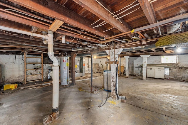 basement featuring water heater