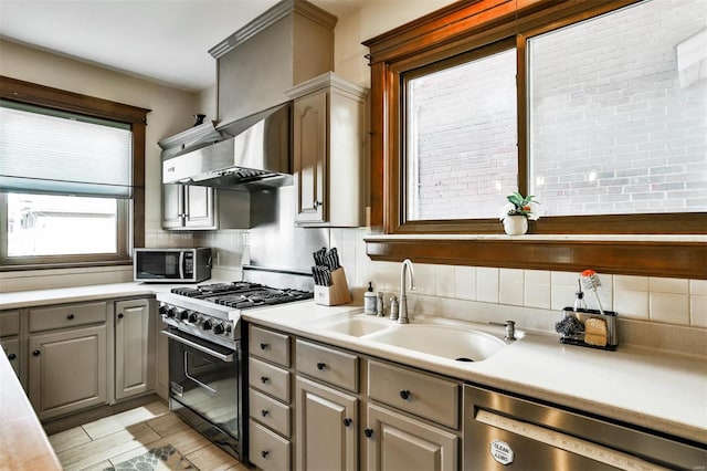 kitchen featuring appliances with stainless steel finishes, light countertops, and a sink