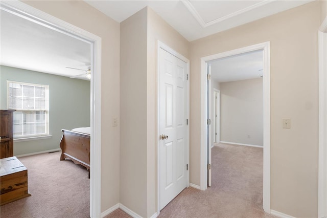 hallway with baseboards and carpet flooring