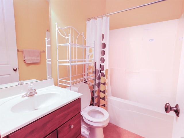 full bathroom featuring vanity, toilet, and shower / bath combo with shower curtain