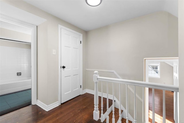 hallway featuring dark wood-type flooring