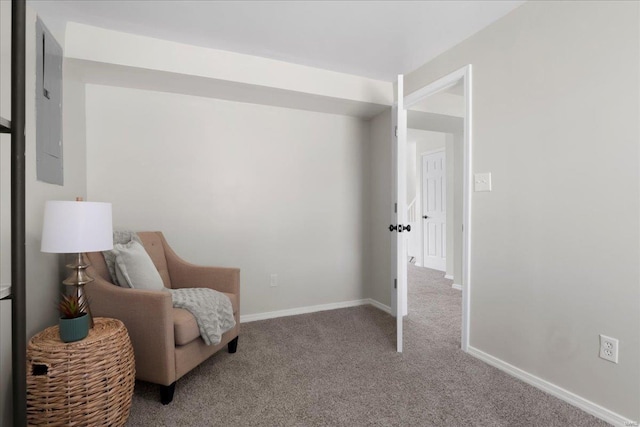 sitting room with carpet floors and baseboards