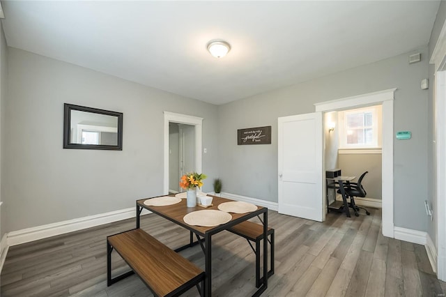 dining space with hardwood / wood-style floors