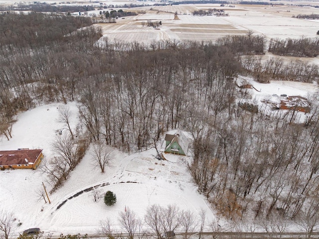 snowy aerial view with a rural view