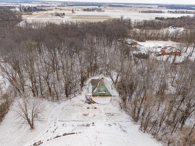 snowy aerial view with a rural view