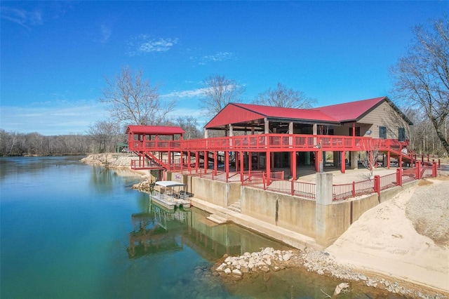 view of dock with a water view