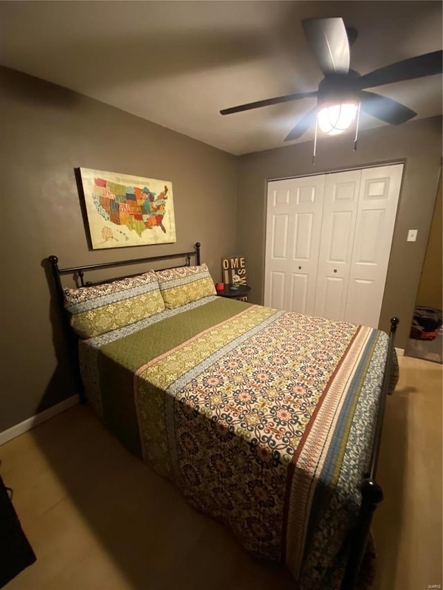 bedroom with a closet and ceiling fan