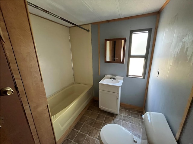 full bathroom with vanity, shower / washtub combination, and toilet