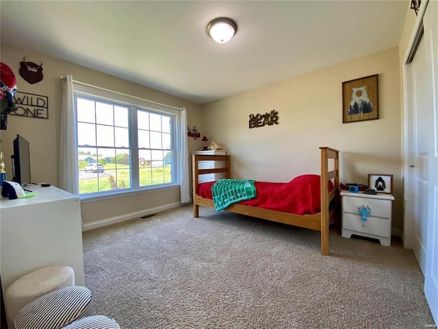 bedroom featuring carpet floors and a closet