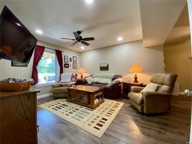 interior space featuring dark hardwood / wood-style flooring and ceiling fan