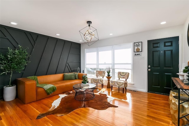 living room featuring light wood-type flooring