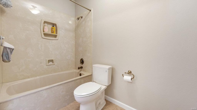 bathroom with bathing tub / shower combination, tile patterned floors, and toilet