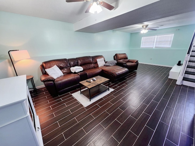 living room featuring ceiling fan