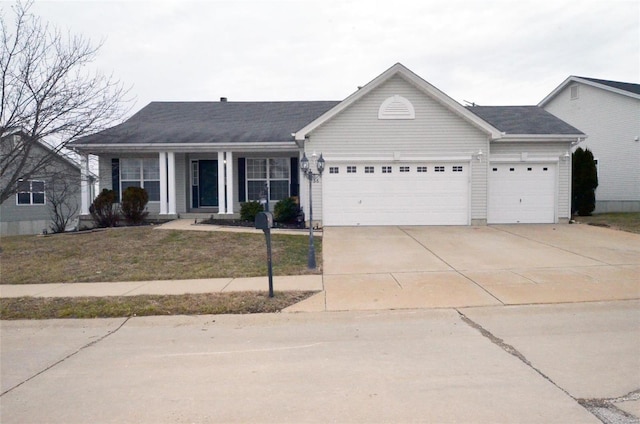 single story home with a garage and a front yard