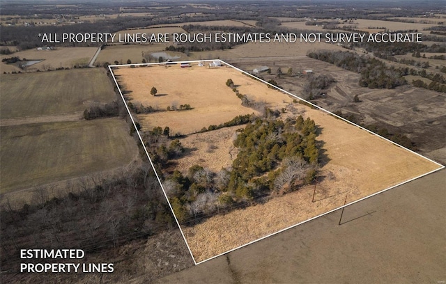 birds eye view of property with a rural view