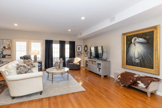 living room with hardwood / wood-style flooring