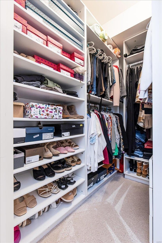 walk in closet with carpet