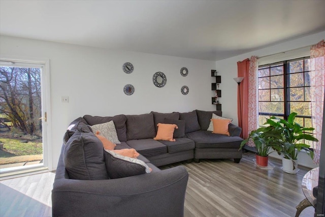 living area with light wood-style floors and plenty of natural light