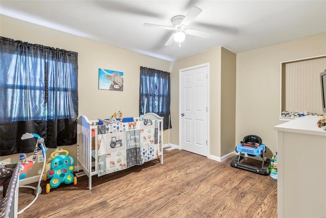 interior space featuring hardwood / wood-style flooring and ceiling fan