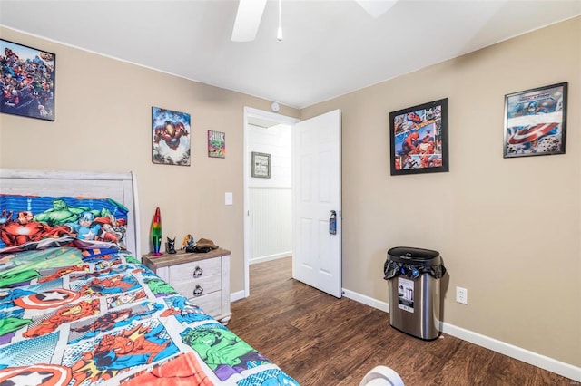 bedroom featuring dark hardwood / wood-style floors and ceiling fan