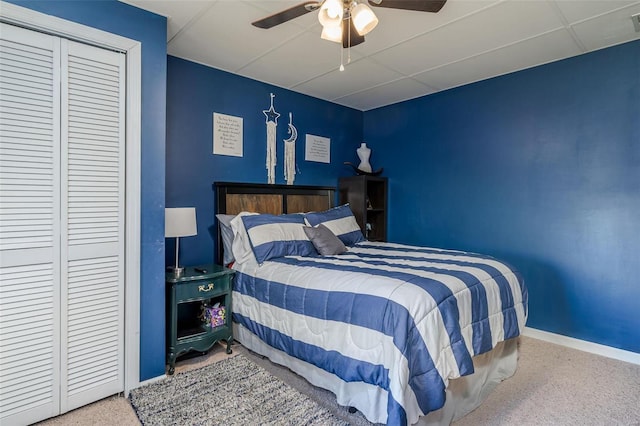 bedroom with a closet and ceiling fan