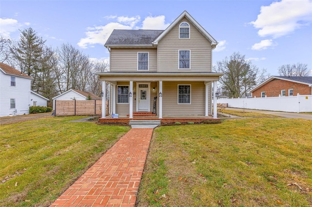 view of front of property with a front lawn and a porch