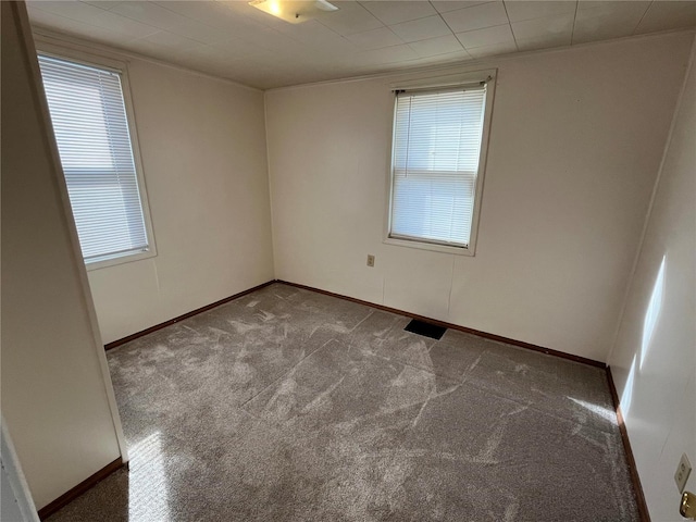 unfurnished room with carpet floors and ornamental molding