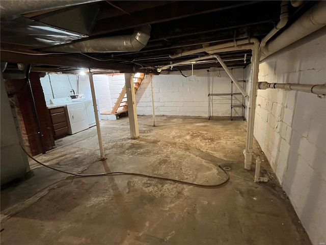 basement with independent washer and dryer