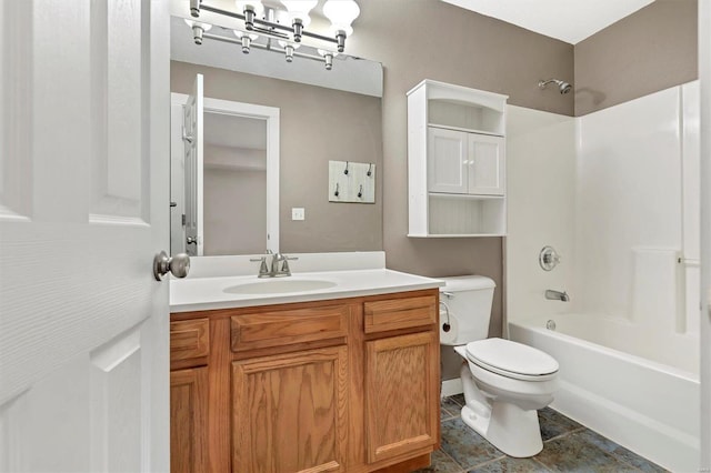 full bathroom featuring tile patterned flooring, vanity, shower / washtub combination, and toilet