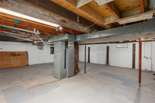 basement with heating unit