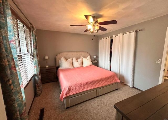 bedroom featuring carpet and ceiling fan