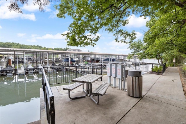 dock area featuring a water view