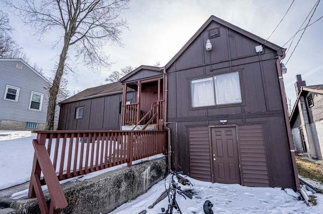 view of snow covered property