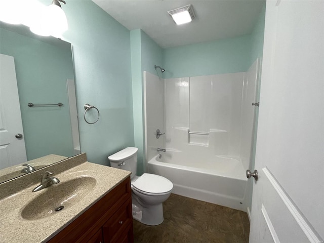 full bathroom featuring vanity, shower / washtub combination, and toilet