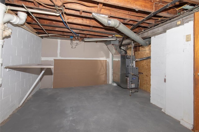 basement with heating unit