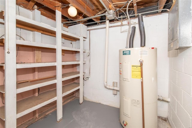 basement with water heater