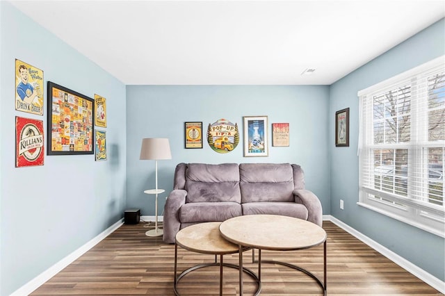 sitting room with wood-type flooring