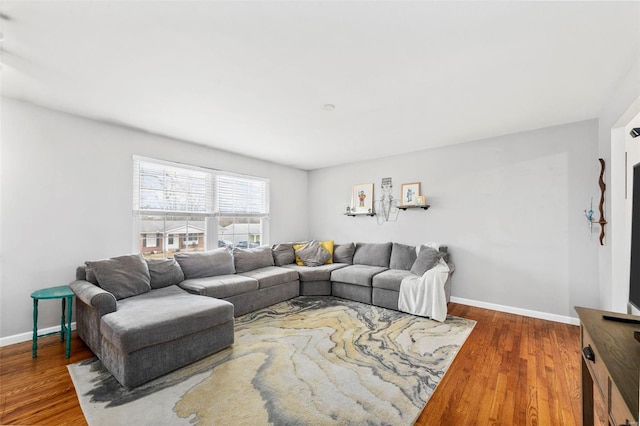 living room featuring dark wood-type flooring