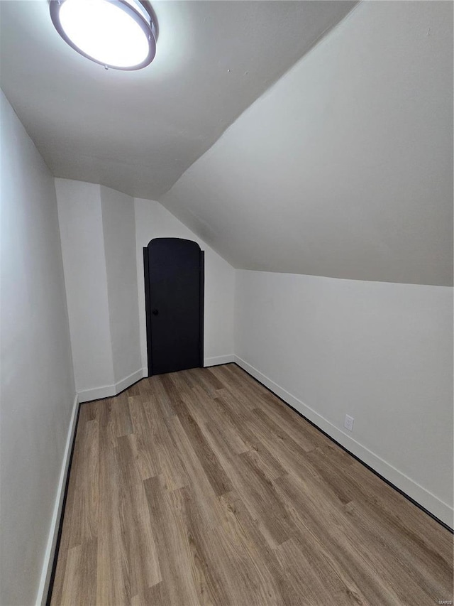 additional living space with vaulted ceiling and light wood-type flooring