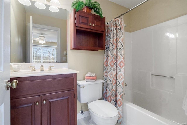 full bathroom featuring vanity, toilet, and shower / bath combo