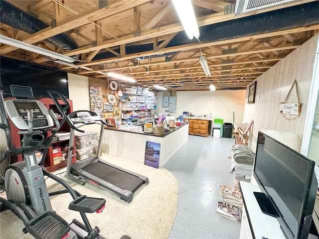 workout room with electric panel