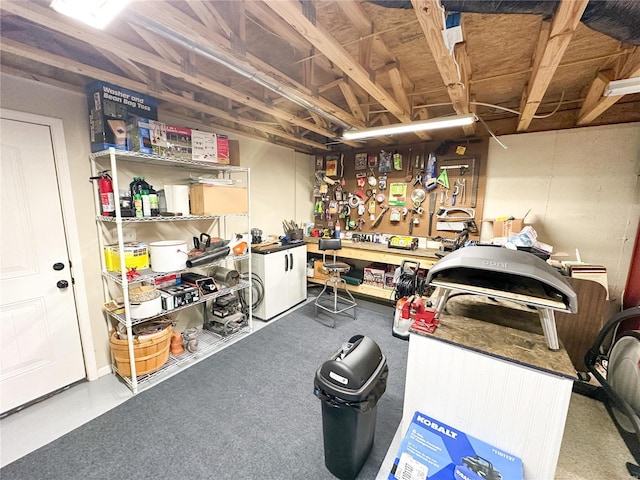 garage featuring a workshop area