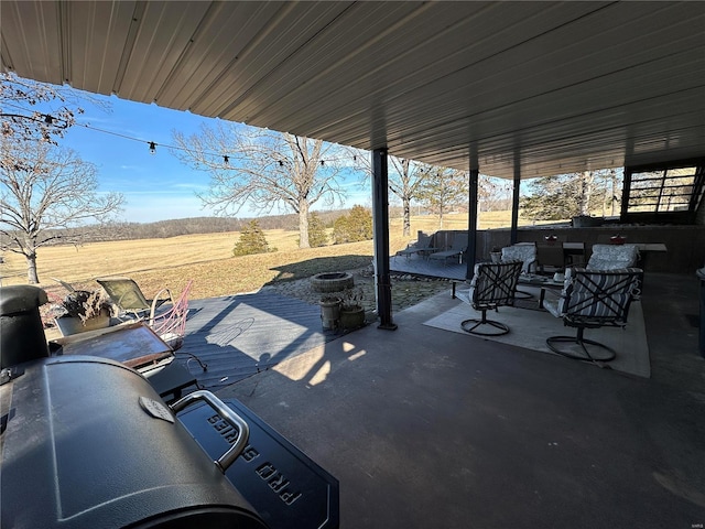 view of patio / terrace featuring a rural view