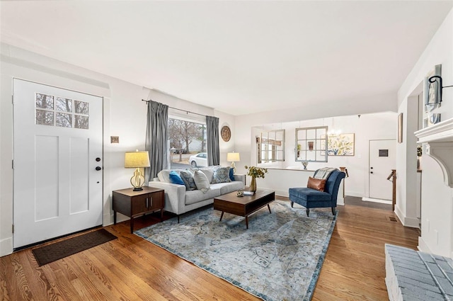 living room with light wood-type flooring