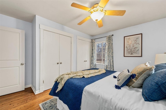 bedroom featuring ceiling fan and light hardwood / wood-style floors