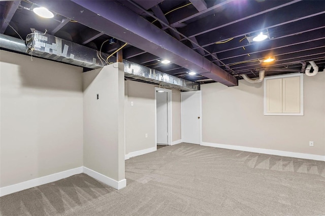 basement with carpet floors