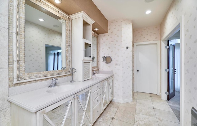 bathroom with vanity and tile patterned floors