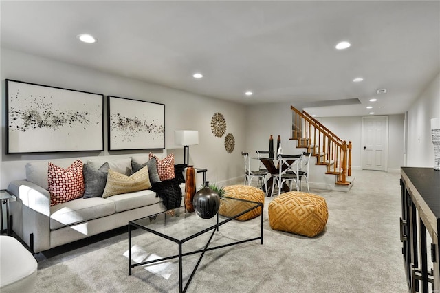 living room with light carpet