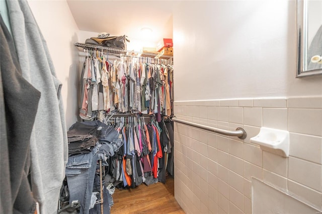 spacious closet featuring hardwood / wood-style flooring